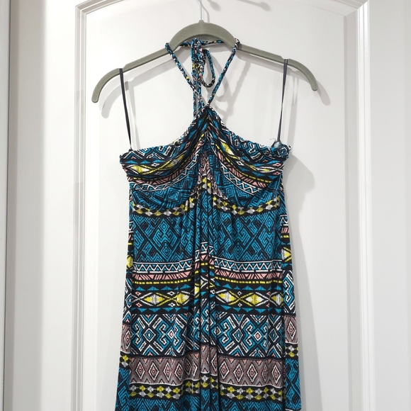 FOREVER 21 Nwt Geo Aztec Multi Color Halter Maxi Sun Dress, Size XL, Vacation - Picture 3 of 12